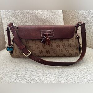 Dooney & Bourke Brown Maurizia Medium Flap Tassel Canvas Shoulder Bag Y2K